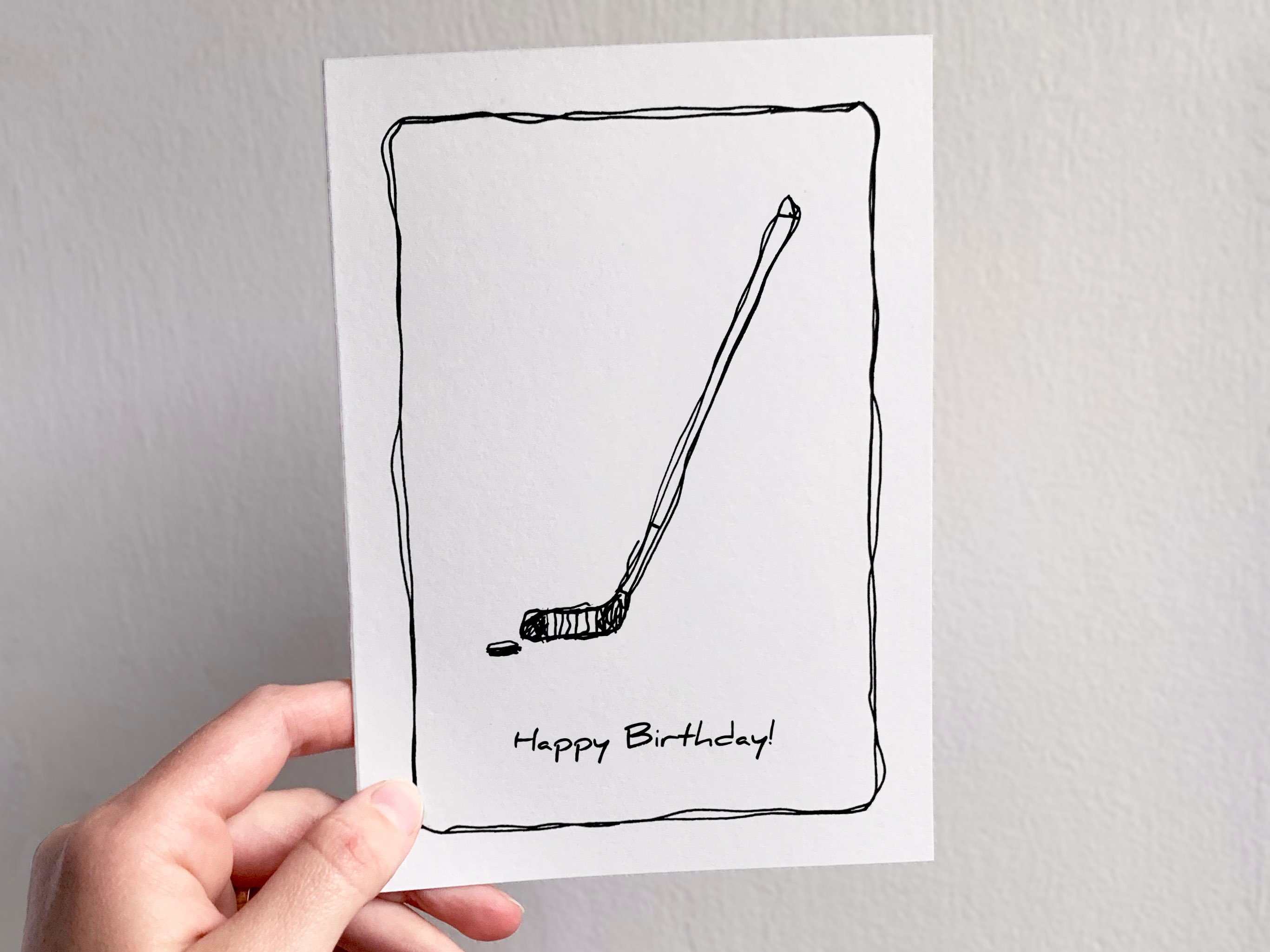 Hockey Stick Printable Birthday Card, NHL Puck Sport Illustration for ...