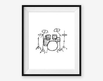Drum Set Printable Wall Art, Instrument Decor, 8 x 10 inch digital file, Instant Download for Drummer, Musician, or Music Teacher Classroom