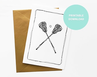 Lacrosse Printable Blank Card, Ball & Sticks Sport Art, Greeting Card, 5 x 7 inch digital file Instant Download