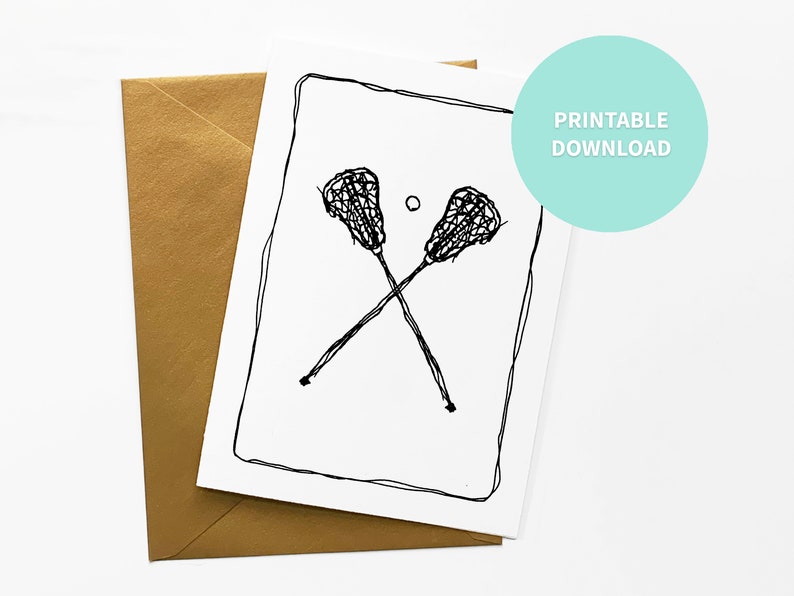 Lacrosse Printable Blank Card, Ball &amp; Sticks Sport Art, Greeting Card ...