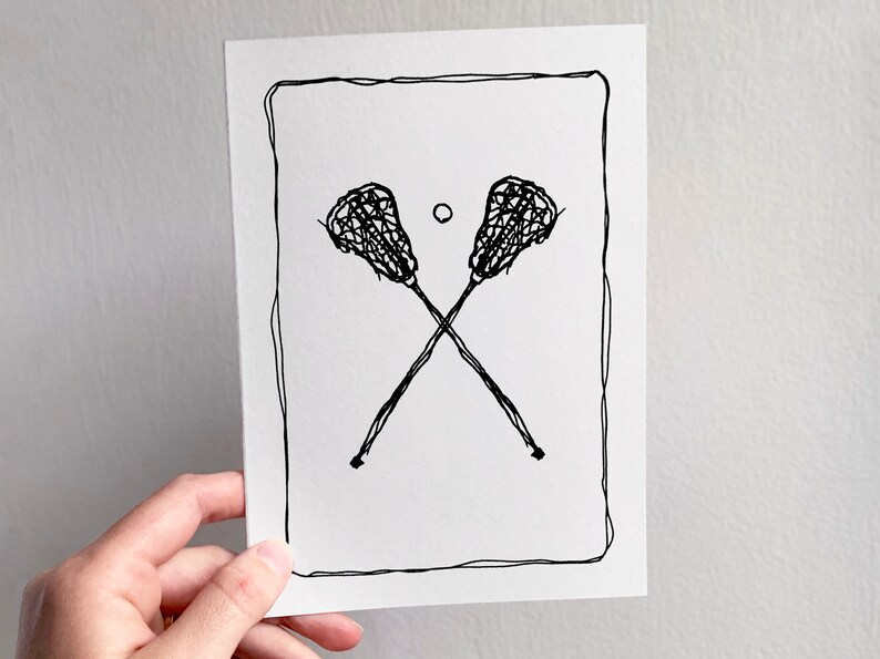Lacrosse Printable Blank Card, Ball &amp; Sticks Sport Art, Greeting Card ...