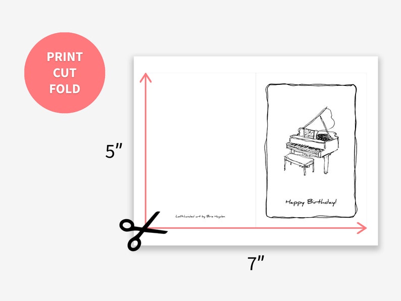 Grand Piano Printable Birthday Card, Musical Instrument Illustration ...