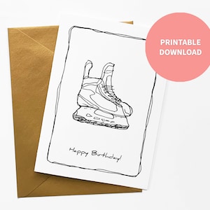 Carte d'anniversaire imprimable de patin à glace pour le joueur de hockey ou le patineur de glace, illustration funky de sport d'hiver, fichier numérique de 5 x 7 pouces Téléchargement immédiat