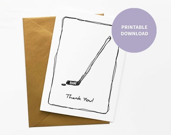 Hockey Printable Thank You Card, Hockey Stick Sports Illustration, Kids Thank you Card for Coach, Mom or Dad, 5 x 7 inch digital file