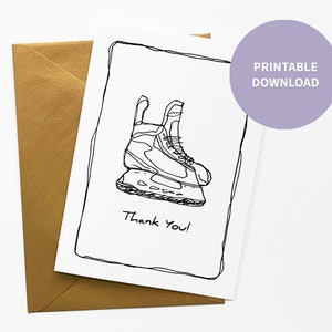 Schlittschuh druckbare Dankeskarte, Sport Illustration, Kinder Eishockey Dankeschön Karte für Trainer, 5 x 7 Zoll digitale Datei | Sofort Download
