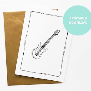Elektrische gitaar afdrukbare blanco kaart, muziekinstrument, wenskaart, 5 x 7 inch digitaal bestand direct downloaden