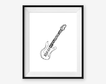 Arte de pared imprimible de guitarra eléctrica, decoración de instrumentos, archivo digital de 8 x 10 pulgadas, descarga instantánea para banda de garaje o aula de profesores de música