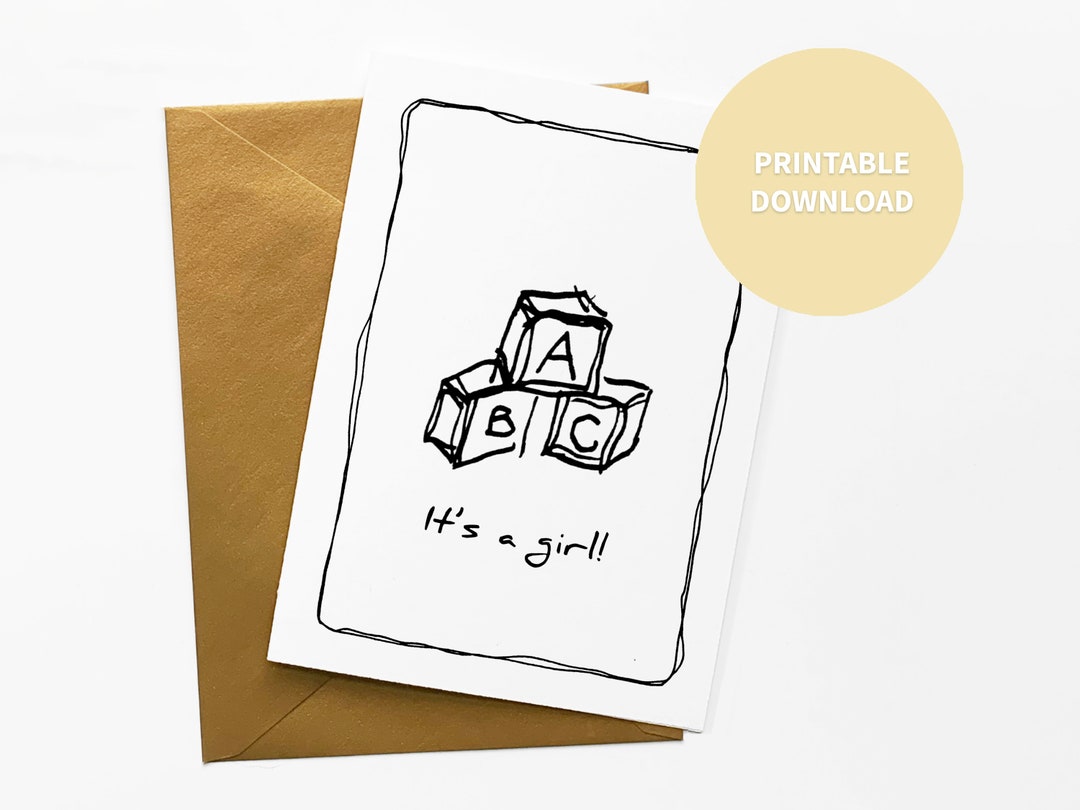 It's a Girl Printable Congratulations Card, Baby Blocks Illustration ...