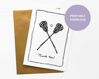 Lacrosse Printable Thank You Card for Coach, Team Parent, or Player | Lacrosse Stick Illustration 5 x 7 inch digital file | Instant Download