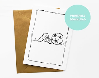 Soccer Printable Blank Card, School Sports Art, Greeting Card, 5 x 7 inch digital file Instant Download