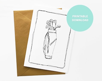 Golf Clubs Printable Blank Card, Sport Art, Greeting Card, 5 x 7 inch digital file Instant Download