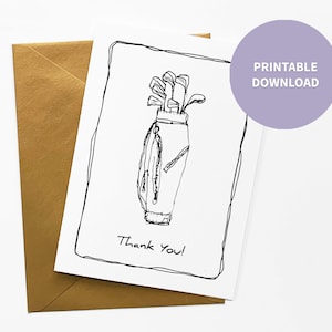Golfclubs afdrukbare bedankkaart voor coach of team moeder of vader, kinderen golfen illustratie, 5 x 7 inch digitaal bestand direct downloaden