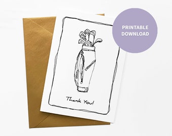 Golf Clubs Printable Thank You Card for Coach or Team Mom or Dad, Kids Golfing Illustration, 5 x 7 inch digital file Instant Download