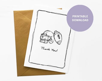 Football Printable Thank You Card, NFL Helmet Sport Team Art, Kids Thank you Card for Coach, 5 x 7 inch digital file Instant Download