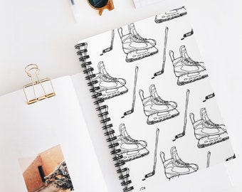 Ice Hockey Stick and Skate Sports Illustration Lined School Spiral Notebook, Blank Journal for Back to School, Hockey Player, Athlete