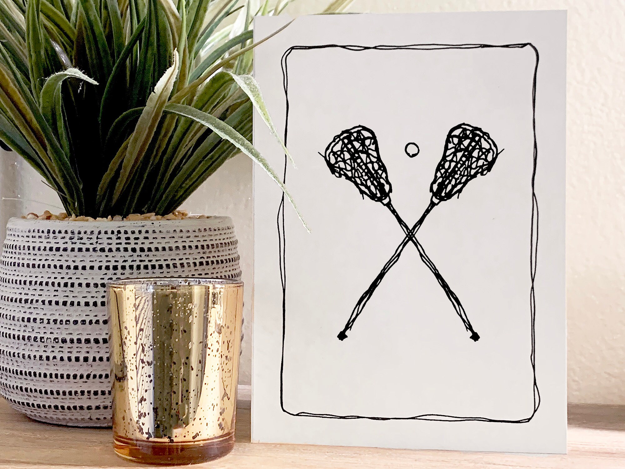 Lacrosse Printable Blank Card, Ball &amp; Sticks Sport Art, Greeting Card ...