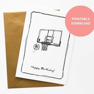 Biglietto d'auguri stampabile per basket, canestro da basket e arte del basket / file digitale da 5 x 7 pollici / Download istantaneo