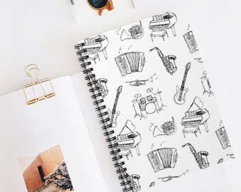 Musical Instrument Band, Concert, Orchestra Illustration Lined School Spiral Notebook, Blank Journal for School, Music Teacher, Student
