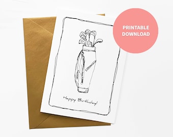Golf Clubs Printable Birthday Card for Country Club Dad, Grandpa, Grandma, Boyfriend, 5 x 7 inch digital file Instant Download
