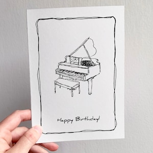 Grand Piano Printable Birthday Card, Musical Instrument Illustration ...