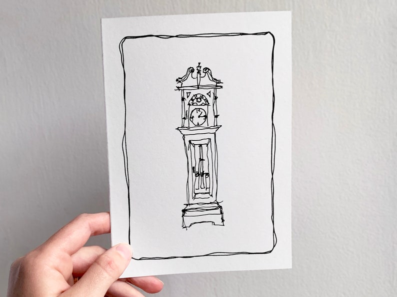 Grandfather Clock Printable Blank Card Illustration Art Etsy