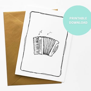Carte vierge imprimable accordéon, art d'instrument de musique, carte de voeux, fichier numérique de 5 x 7 pouces téléchargement immédiat
