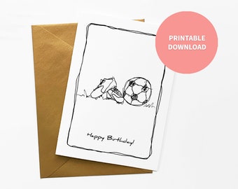 Soccer Ball Printable Birthday Card for Sporty Boy or Girl Athlete or Coach, 5 x 7 inch digital file Instant Download