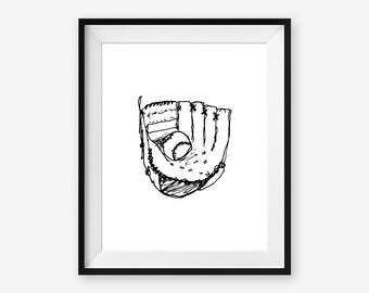 Baseball Glove Printable Wall Art, Sports Room Decor, 8 x 10 inch digital file, Instant Download for Nursery, Bedroom, Office, or Man Cave