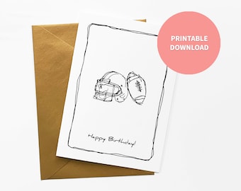 Football Printable Birthday Card, Football Helmet Sports Illustration for Son, Grandson, boyfriend, 5 x 7 inch digital file Instant Download