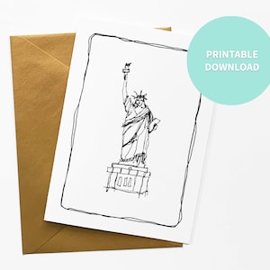 Cartão em branco para impressão da Estátua da Liberdade, arte da cidade de Nova York, cartão comemorativo, arquivo digital de 5 x 7 polegadas, download instantâneo