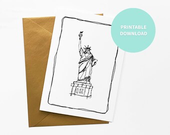 Statue of Liberty Printable Blank Card, New York City Art, Greeting Card, 5 x 7 inch digital file Instant Download