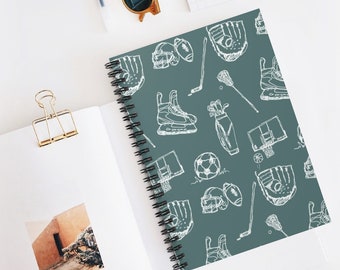 Sports Team Illustration Lined School Spiral Notebook, Blank Journal Gift for Athlete, Coach, Player
