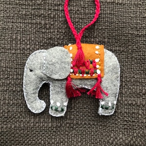 Elephant, hand made felt embroidered folk art hanging decoration
