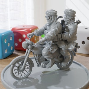 Arab Motorbike Militia - 3D Printed Modern Wargaming Miniatures for Tabletop RPG - 28mm / 32mm Scale Minifigures
