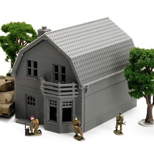 Oosterbeek Tweede Wereldoorlog huis met twee verdiepingen - 3D-geprint miniatuur Wargaming-terrein, schaal 28 mm / 20 mm / 15 mm