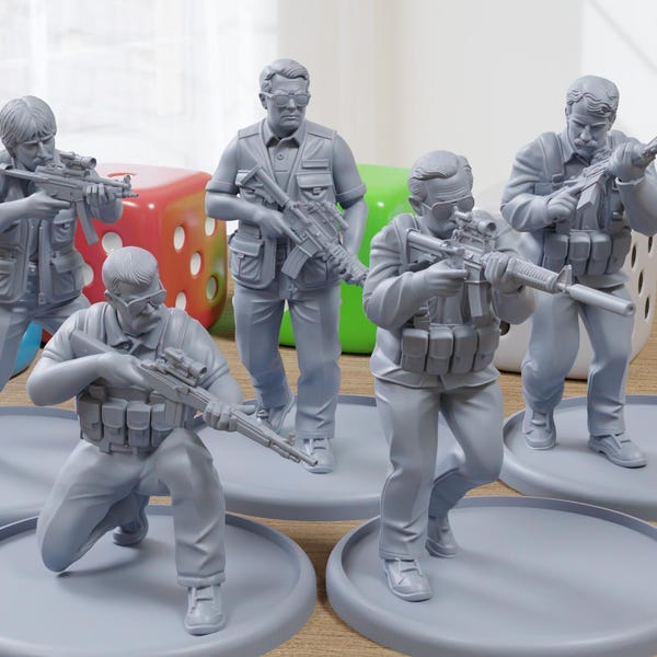 Operadores de PMC da década de 1980 - Miniaturas impressas em 3D em escala 28 mm/32 mm para jogos de guerra com miniaturas e RPGs de mesa.
