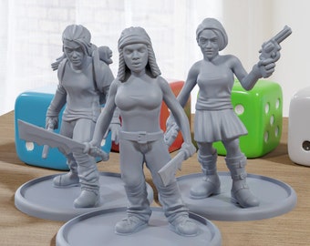 Survivor Girls Trio - 3D Printed Minifigures for Zombie Post Apocalyptic Miniature Tabletop Games TTRPG