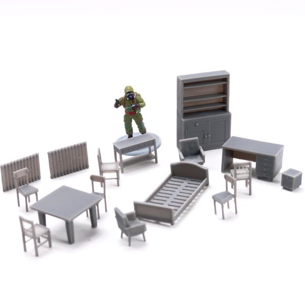 Soviet-Era Furniture Set A – 28mm / 32mm / 1:35 Scale – Zona Alfa Interior Terrain