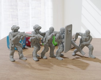 SWAT Breach Team - Five - Modern Wargaming Miniatures for Tabletop RPG - 20mm / 28mm / 32mm Scale Minifigures