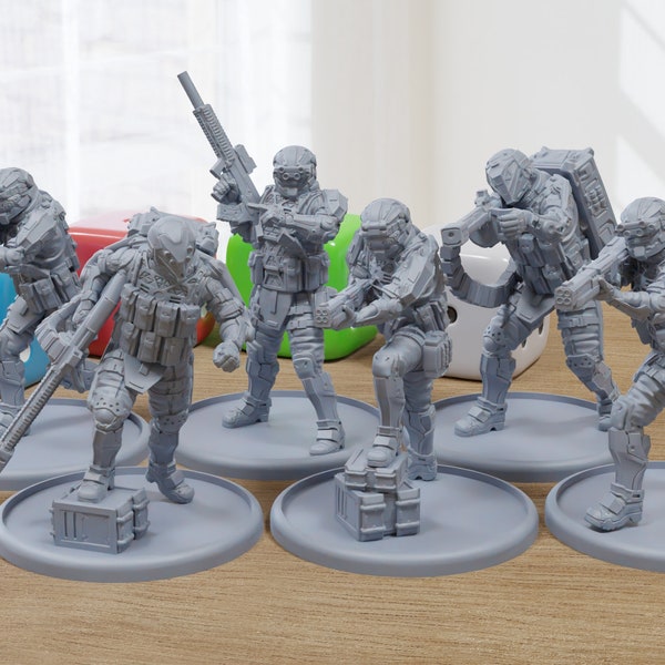 Black Stone Commandos - 3D-geprinte mini's - Cyberpunk / Sci-Fi - Tafelblad miniatuur Wargaming - Minifiguren op schaal 28 mm / 32 mm