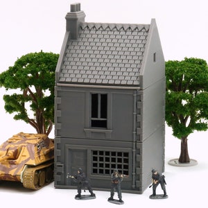 French Commercial Row House T2 - Tabletop Wargaming WW2 Terrain | Miniature 3D Printed Model | Flames of War & Bolt Action