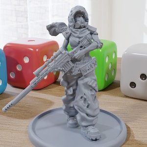 Night Owl Female Sniper Stalker - 3D Printed Minifigures for Post Apocalyptic Miniature Tabletop Games like Zona Alfa - Fallout Wasteland
