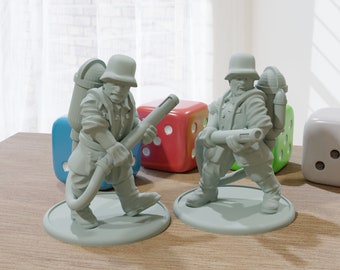 Duo de lance-flammes des troupes allemandes - Figurines Wargaming 28 mm - Compatible avec les jeux de table WW2 comme Bolt Action