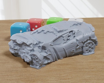 Wrecked Small Car - 3D Printed Vehicle for Miniature Tabletop Wargames TTRPG