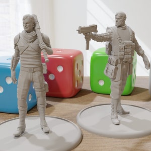Mercenary Twins - 28mm / 32mm - Post Apocalyptic Minifigure - Ideal Proxy Miniature for Zona Alfa - Fallout Wasteland - Tabletop RPG Games