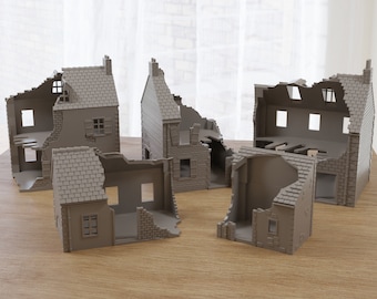 Destroyed Normandy Village Volume 1 - 3D Printed Wargaming Terrain (15/20/28mm)