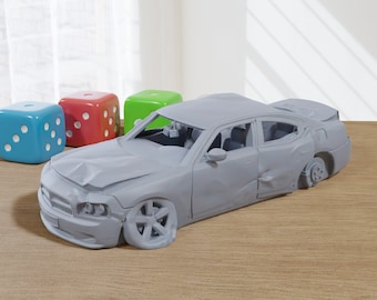 Wrecked Modern Sedan - 3D Printed Vehicle for Miniature Tabletop Wargames TTRPG
