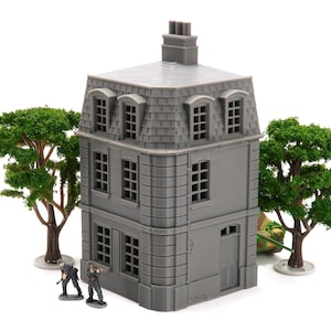 French Commercial Corner House T4 - Tabletop Wargaming WW2 Terrain | Miniature 3D Printed Model | Flames of War & Bolt Action