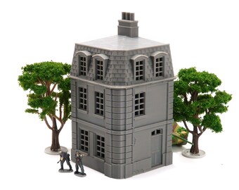French Commercial Corner House T4 - Tabletop Wargaming WW2 Terrain | Miniature 3D Printed Model | Flames of War & Bolt Action