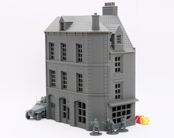 Edificio Caen Corner CCB02 - Paisaje urbano de Normandía - Terreno para juegos de guerra en miniatura impreso en 3D a escala de 28 mm, 20 mm y 15 mm